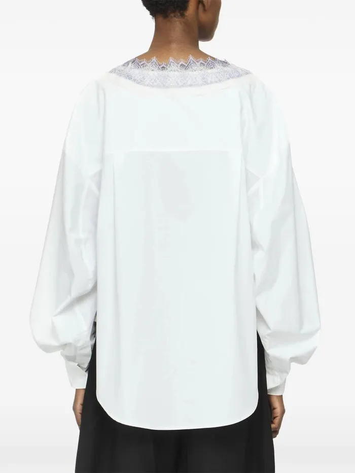 Henrik Vibskov Boutique Lace Trim V Neck Shirt 8211 White Women Tops