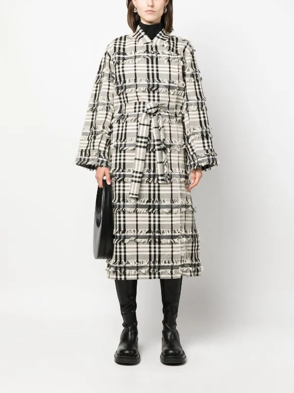Henrik Vibskov Boutique Midnight Coat 8211 White Black Fringe Checks Women Jackets and Coats