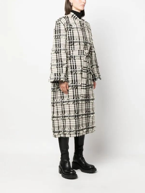 Henrik Vibskov Boutique Midnight Coat 8211 White Black Fringe Checks Women Jackets and Coats
