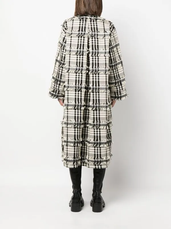 Henrik Vibskov Boutique Midnight Coat 8211 White Black Fringe Checks Women Jackets and Coats