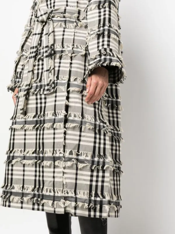 Henrik Vibskov Boutique Midnight Coat 8211 White Black Fringe Checks Women Jackets and Coats