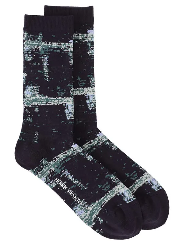 Henrik Vibskov Boutique Screen Socks Homme 8211 Black Green Blur Grid Men Socks Henrik Vibskov Boutique Screen Socks Homme 8211 Black Green Blur Grid Men Socks
