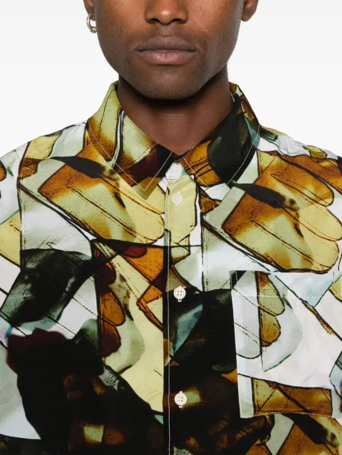Henrik Vibskov Boutique Transfered Silk Shirt 8211 Beige Analogue Gloves Men Shirts