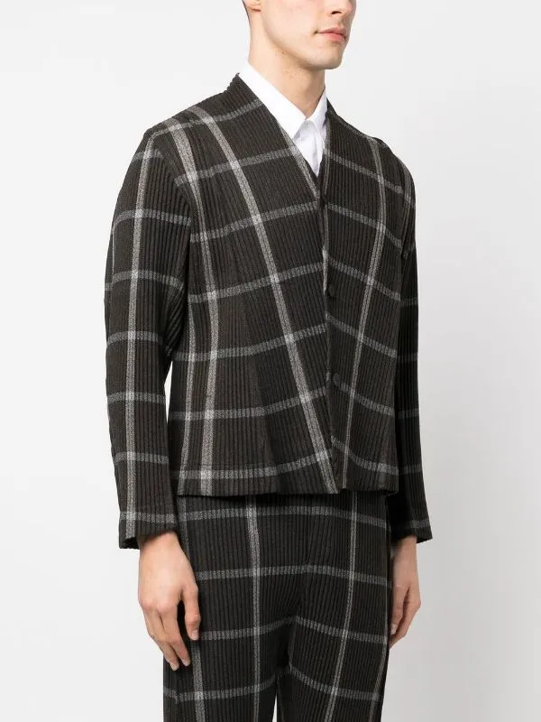 Henrik Vibskov Boutique Tweed Pleats Jacket 8211 Black Check Men Suits and Blazers