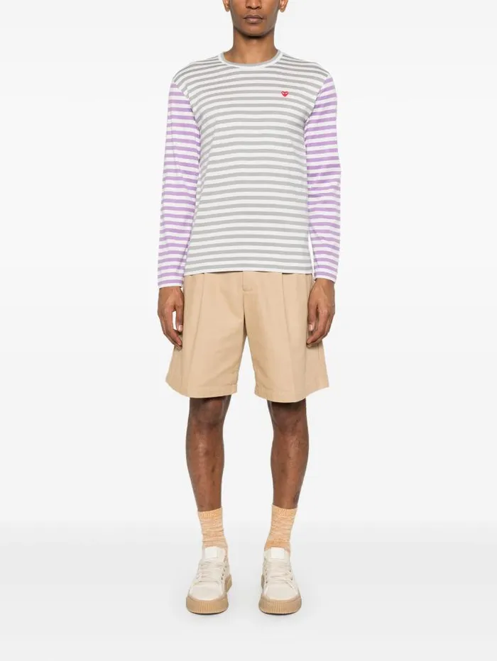 Henrik Vibskov Boutique Unisex Long Sleeves Tee BiColour Striped 8211 GreyPurple Men Tops