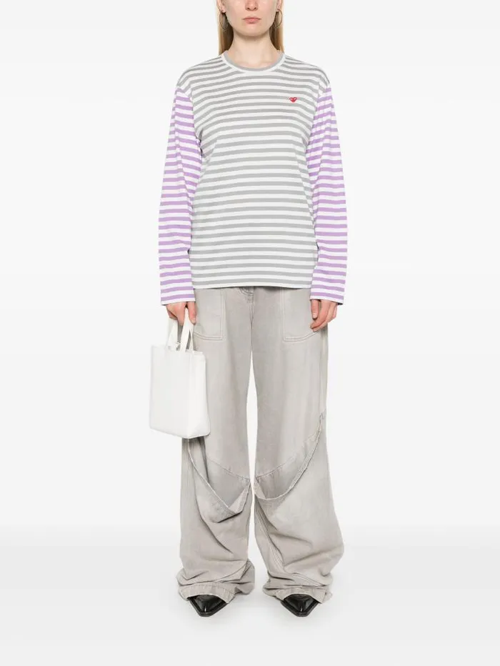 Henrik Vibskov Boutique Unisex Long Sleeves Tee BiColour Striped 8211 GreyPurple Men Tops