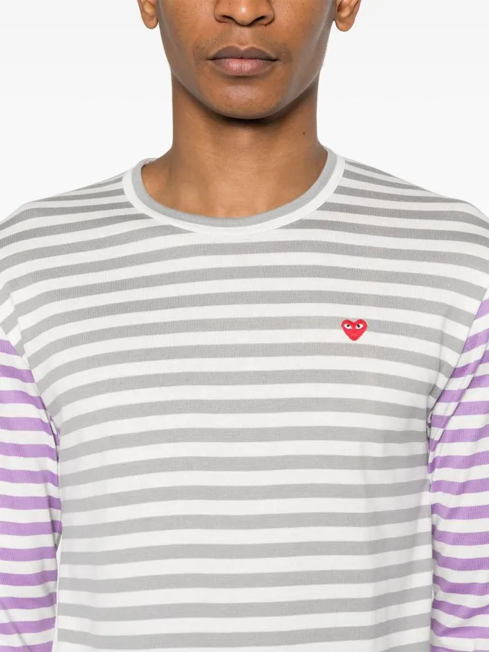 Henrik Vibskov Boutique Unisex Long Sleeves Tee BiColour Striped 8211 GreyPurple Men Tops
