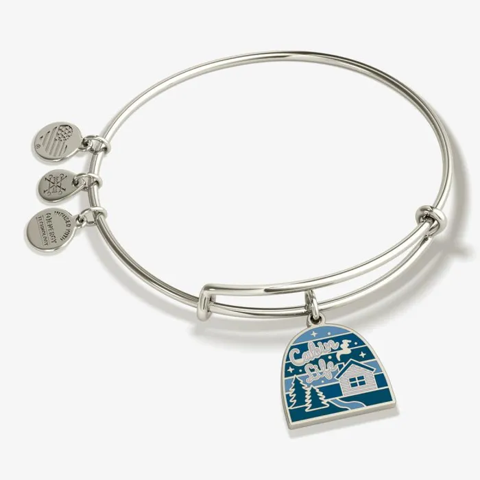 Iconic Women Alex And Ani Cabin Life039 Charm Bangle Bracelet Shiny Silver