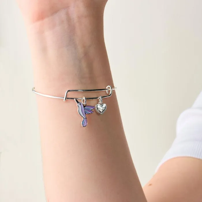 Iconic Women Alex And Ani Joy039 Hummingbird Duo Charm Bangle Bracelet Silver