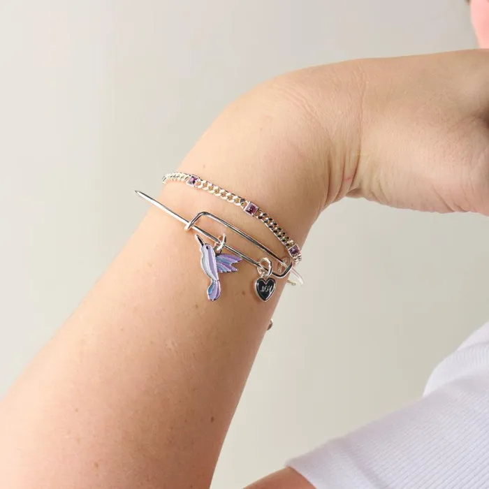 Iconic Women Alex And Ani Joy039 Hummingbird Duo Charm Bangle Bracelet Silver