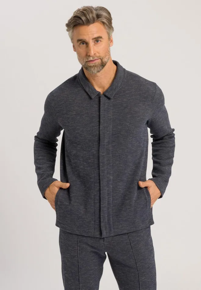 Jacket Blue Striped Melange Men HANRO Loungewear