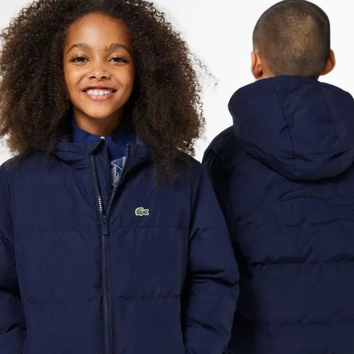 Jackets and Coats Kids Lacoste Kids039 Hooded Puffer Jacket With Crocodile Navy Blue 166