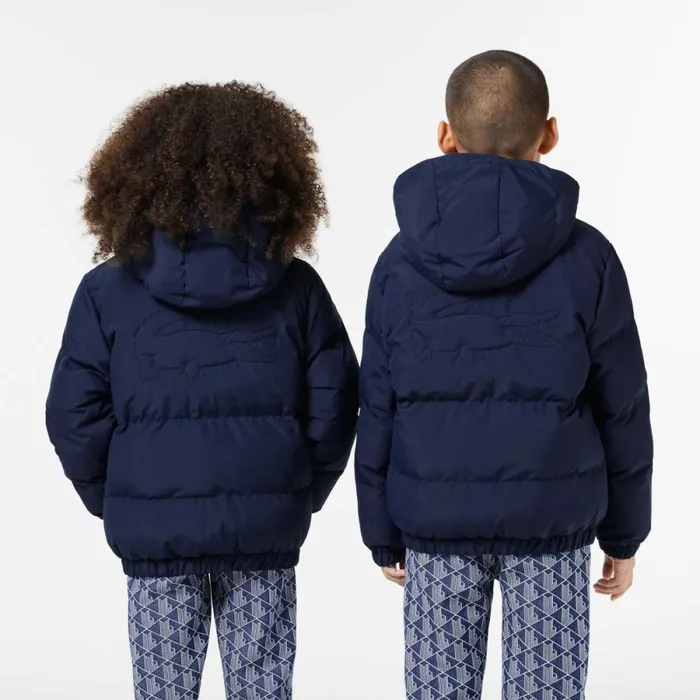 Jackets and Coats Kids Lacoste Kids039 Hooded Puffer Jacket With Crocodile Navy Blue 166
