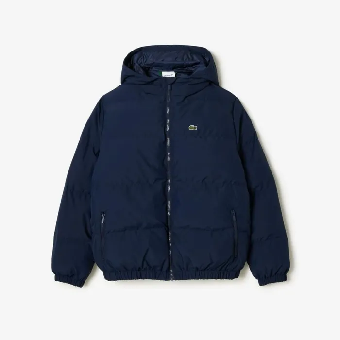 Jackets and Coats Kids Lacoste Kids039 Hooded Puffer Jacket With Crocodile Navy Blue 166