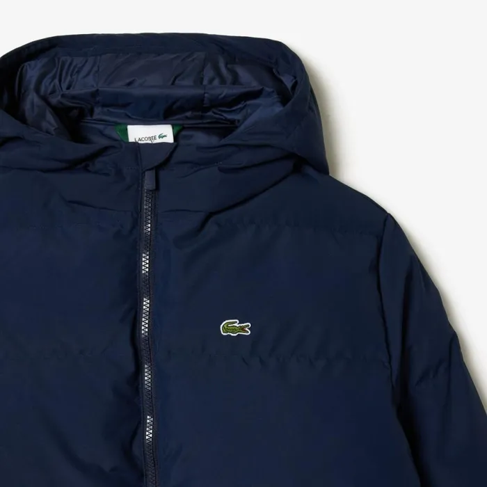 Jackets and Coats Kids Lacoste Kids039 Hooded Puffer Jacket With Crocodile Navy Blue 166