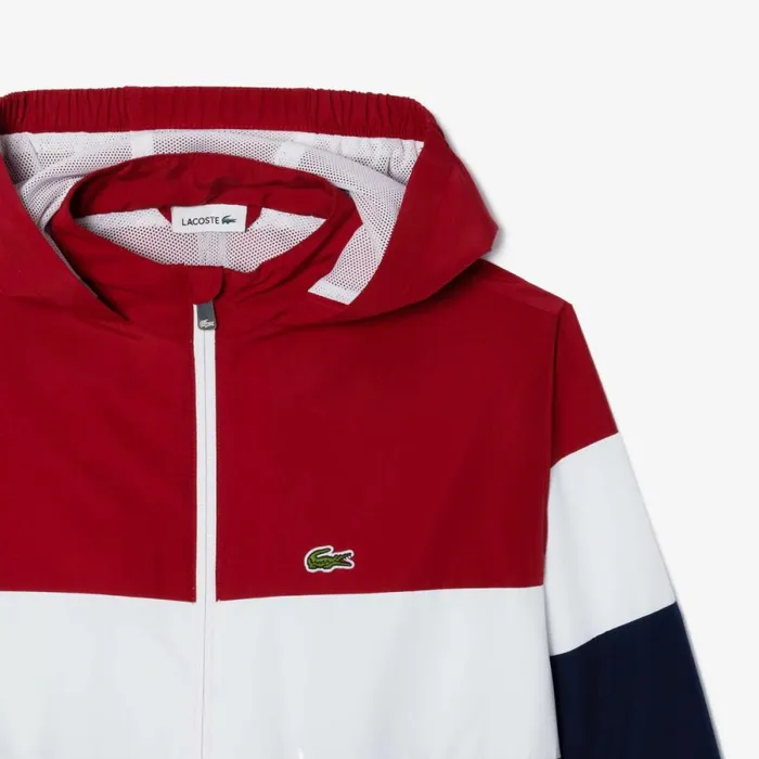 Jackets and Coats Kids Lacoste Kids Recycled Polyester ZipUp Jacket Bordeaux White Navy Blue Ip3