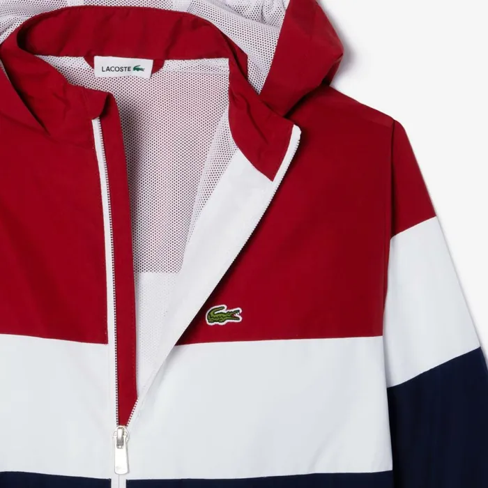 Jackets and Coats Kids Lacoste Kids Recycled Polyester ZipUp Jacket Bordeaux White Navy Blue Ip3