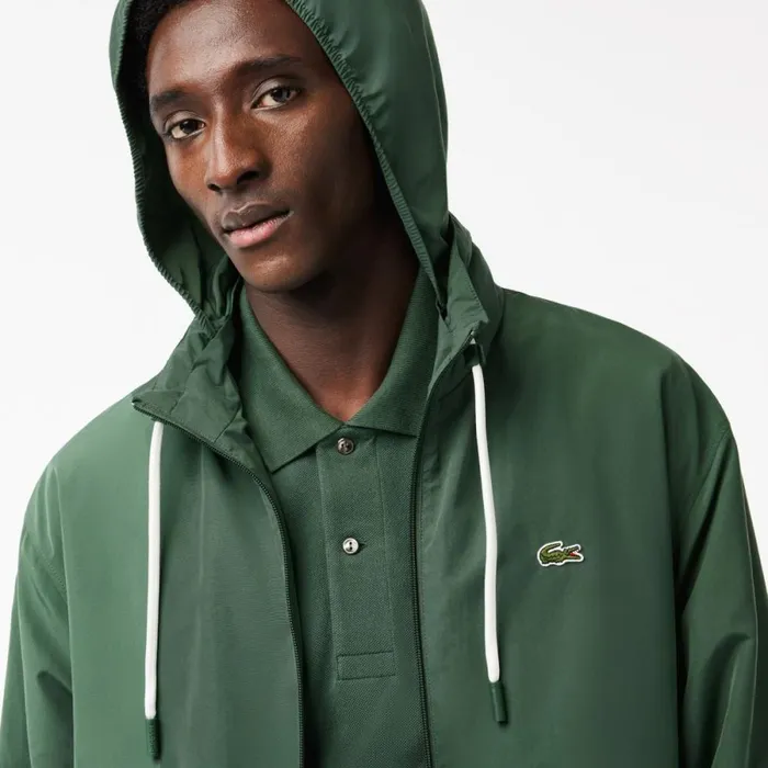 Jackets and Coats Men Lacoste Men039s Detachable Hood WaterResistant Jacket Dark Green Smi