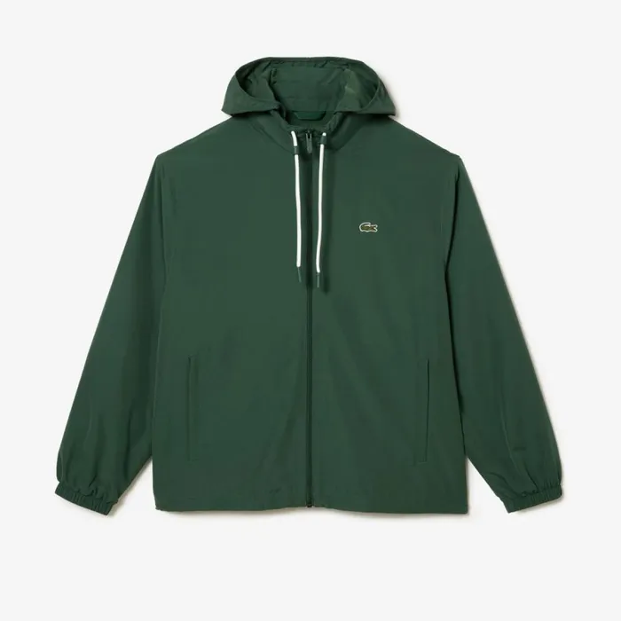 Jackets and Coats Men Lacoste Men039s Detachable Hood WaterResistant Jacket Dark Green Smi