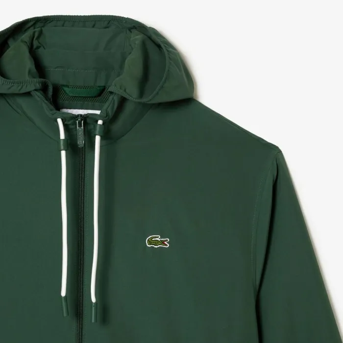 Jackets and Coats Men Lacoste Men039s Detachable Hood WaterResistant Jacket Dark Green Smi
