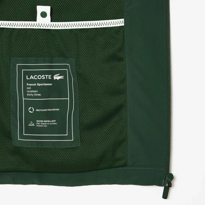 Jackets and Coats Men Lacoste Men039s Detachable Hood WaterResistant Jacket Dark Green Smi