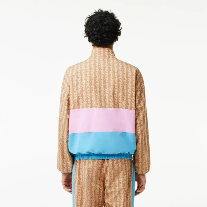 Jackets and Coats Men Lacoste Men039s Monogram Colorblock Track Jacket Beige Pink Blue Ire