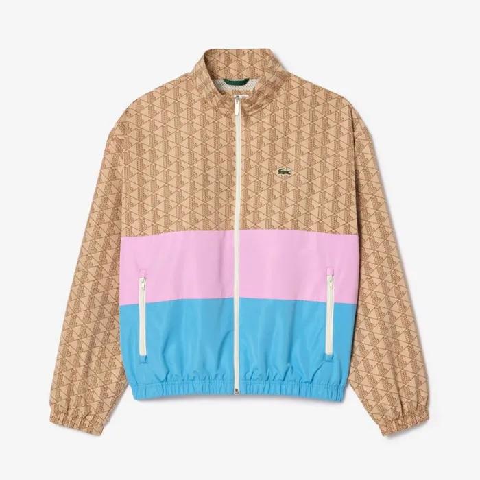 Jackets and Coats Men Lacoste Men039s Monogram Colorblock Track Jacket Beige Pink Blue Ire