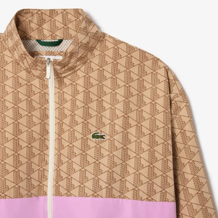 Jackets and Coats Men Lacoste Men039s Monogram Colorblock Track Jacket Beige Pink Blue Ire