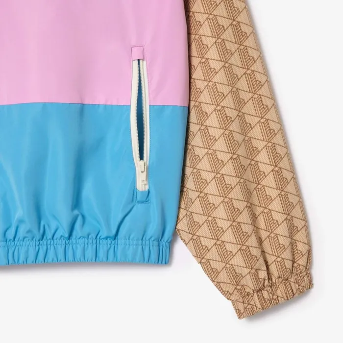 Jackets and Coats Men Lacoste Men039s Monogram Colorblock Track Jacket Beige Pink Blue Ire