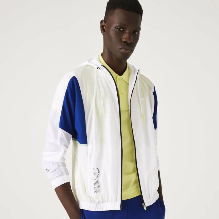 Jackets and Coats Men Lacoste Men039s SPORT Packable ZipUp Jacket White Blue Flashy Yellow Black Ght