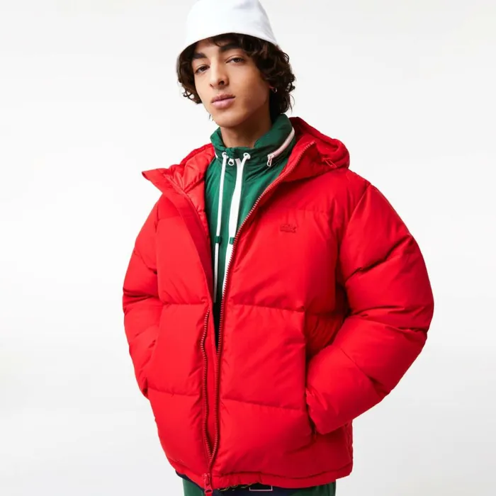 Jackets and Coats Men Lacoste Men039s WaterRepellent Puffer Jacket Red 240