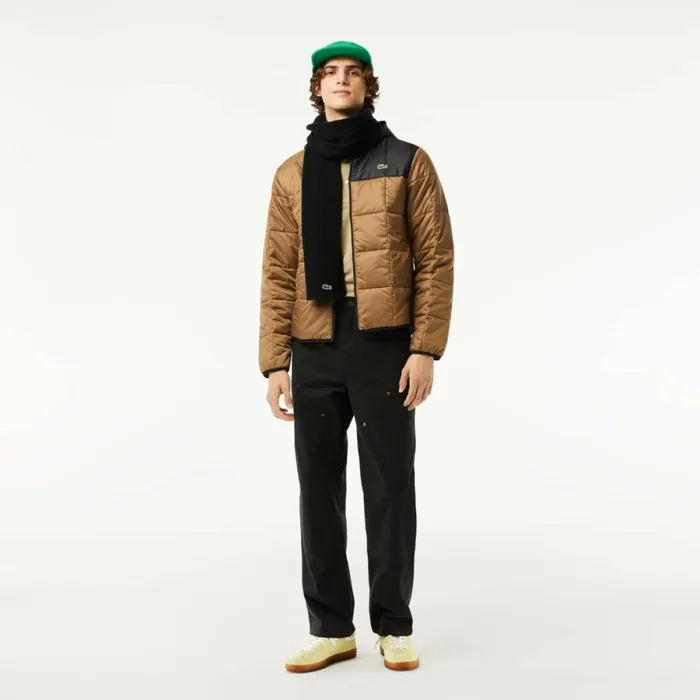 Jackets and Coats Men Lacoste Men039s Waterproof Padded Hood Puffer Jacket Brown Black Qin