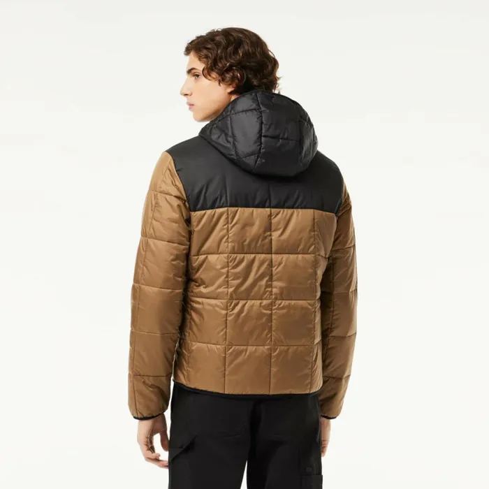 Jackets and Coats Men Lacoste Men039s Waterproof Padded Hood Puffer Jacket Brown Black Qin