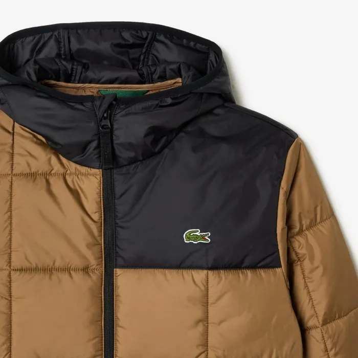 Jackets and Coats Men Lacoste Men039s Waterproof Padded Hood Puffer Jacket Brown Black Qin