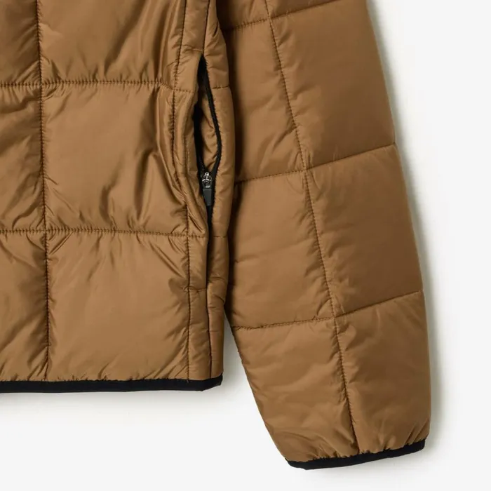 Jackets and Coats Men Lacoste Men039s Waterproof Padded Hood Puffer Jacket Brown Black Qin