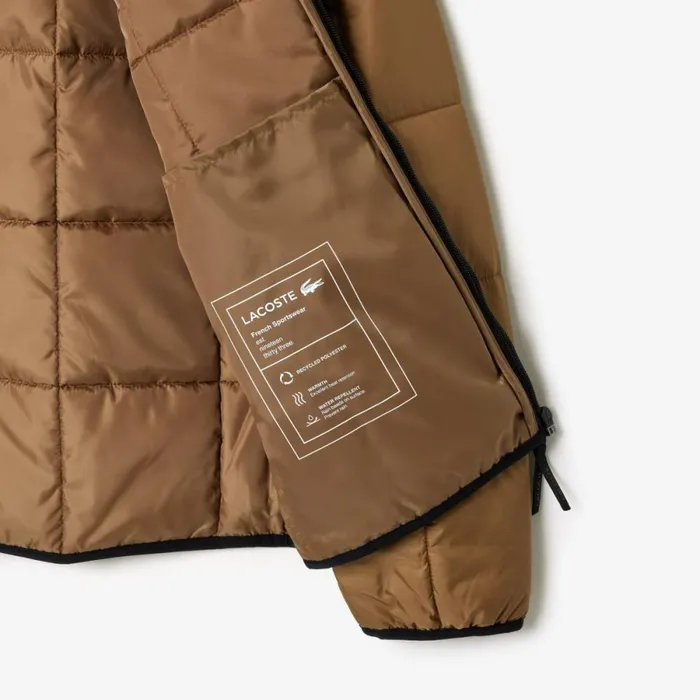 Jackets and Coats Men Lacoste Men039s Waterproof Padded Hood Puffer Jacket Brown Black Qin