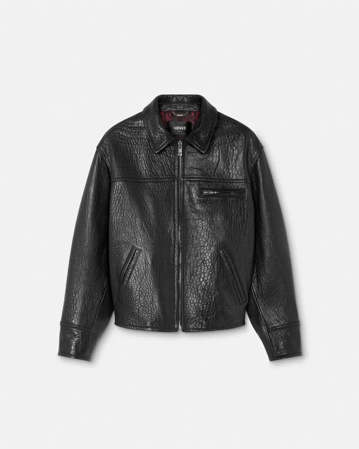 Jackets and Coats Men Versace ElephantEffect Leather Blouson Jacket Black