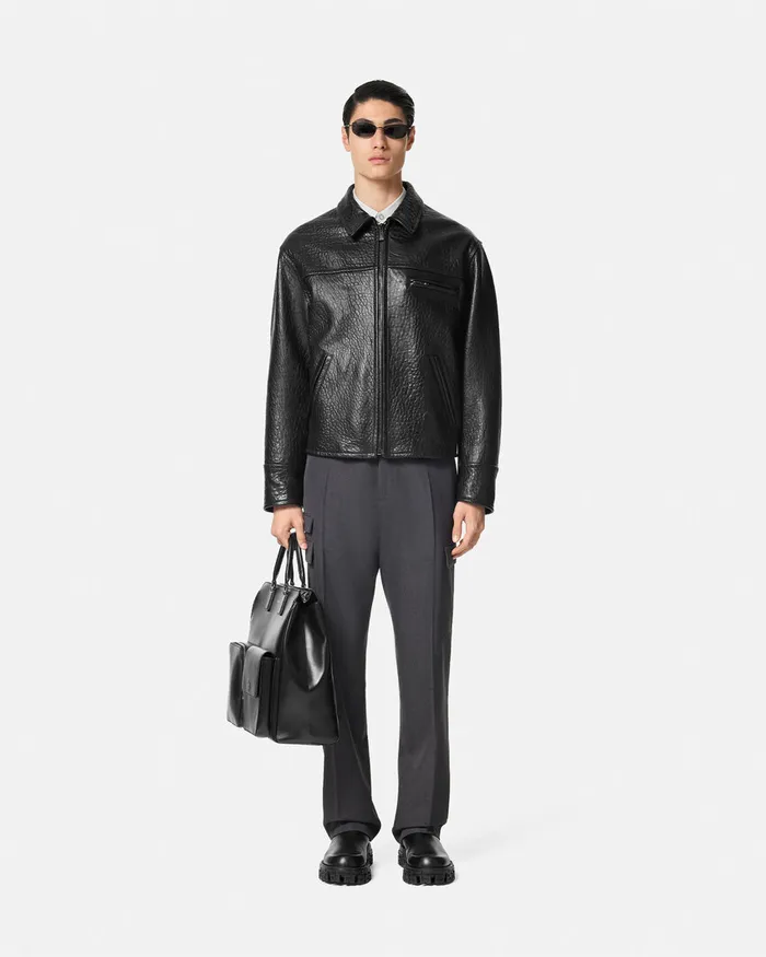 Jackets and Coats Men Versace ElephantEffect Leather Blouson Jacket Black