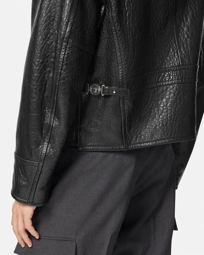 Jackets and Coats Men Versace ElephantEffect Leather Blouson Jacket Black