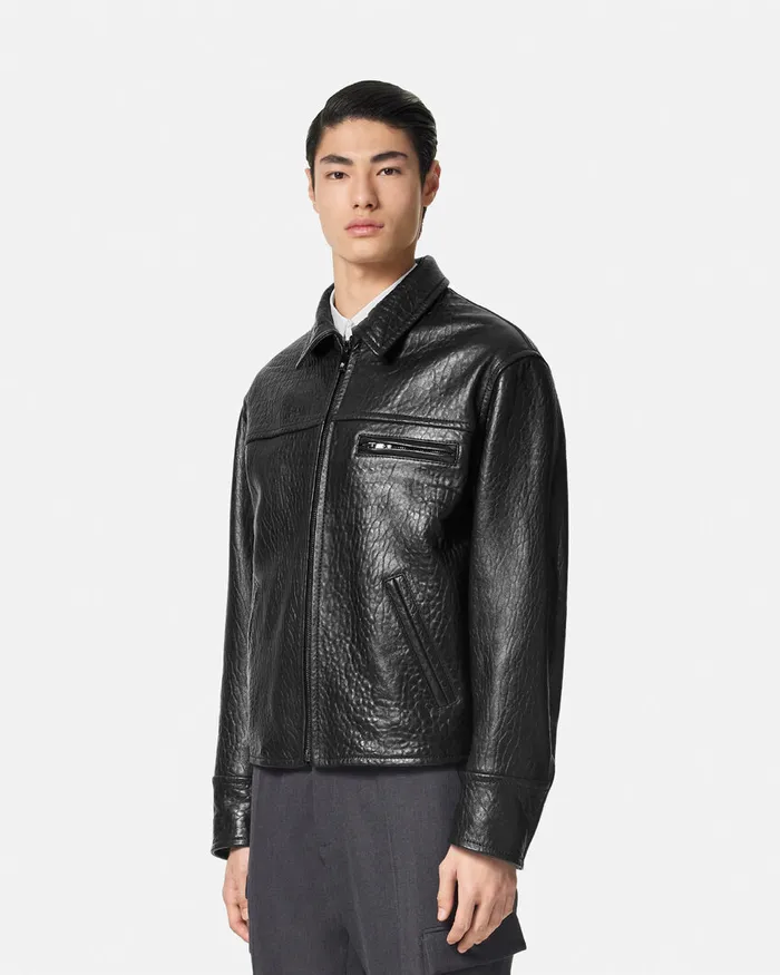 Jackets and Coats Men Versace ElephantEffect Leather Blouson Jacket Black