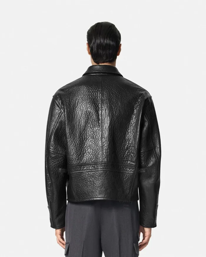 Jackets and Coats Men Versace ElephantEffect Leather Blouson Jacket Black