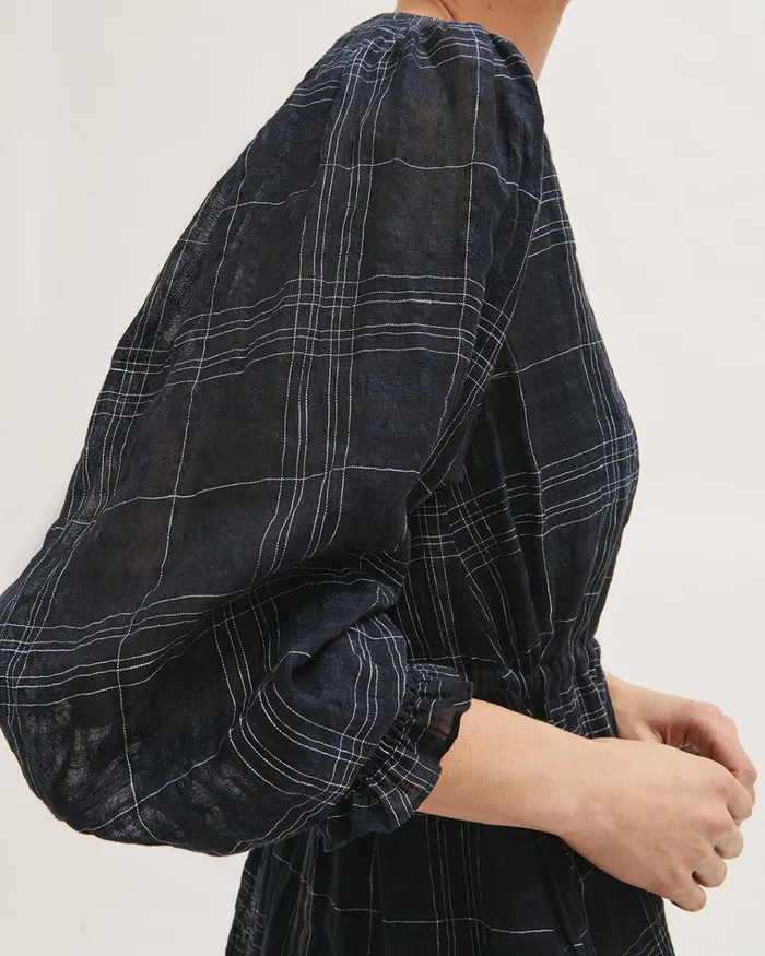 Jigsaw Dresses and Jumpsuits Women Gauze Linen Check Dress Blue