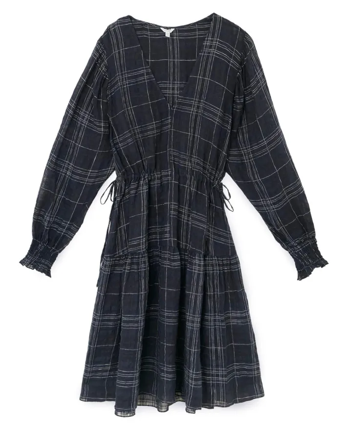 Jigsaw Dresses and Jumpsuits Women Gauze Linen Check Dress Blue