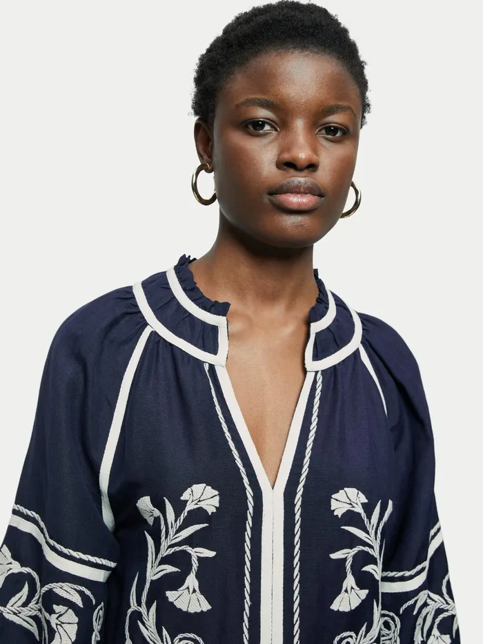 Jigsaw Dresses and Jumpsuits Women Linenblend Embroidery Maxi Dress Blue