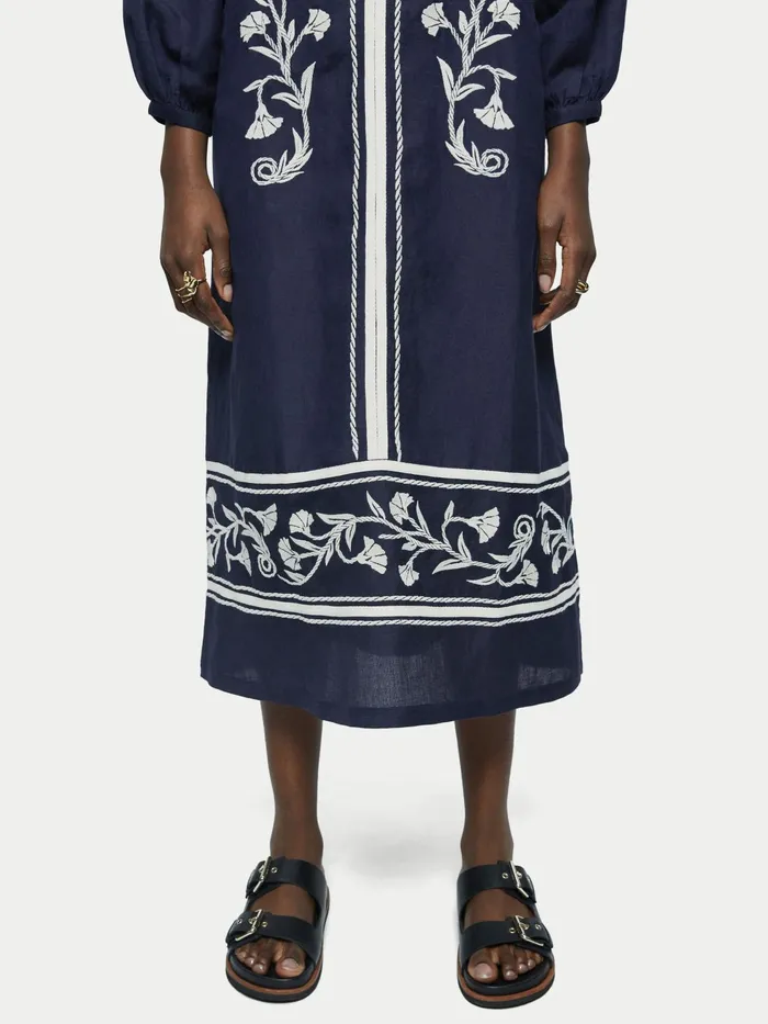 Jigsaw Dresses and Jumpsuits Women Linenblend Embroidery Maxi Dress Blue