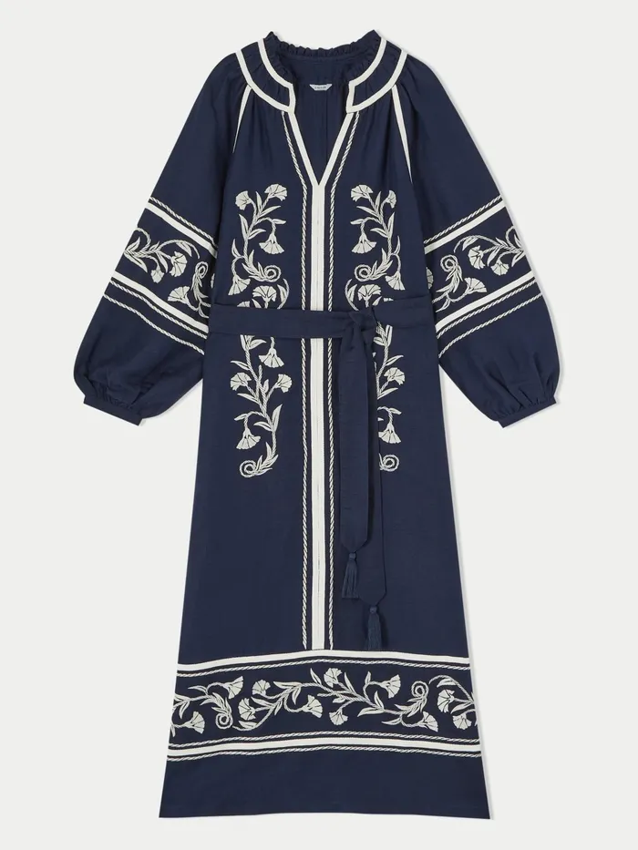 Jigsaw Dresses and Jumpsuits Women Linenblend Embroidery Maxi Dress Blue