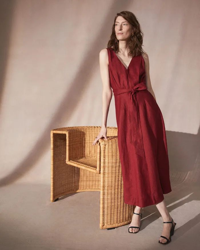 Jigsaw Dresses and Jumpsuits Women Linen V Neck Midi Dress Purple