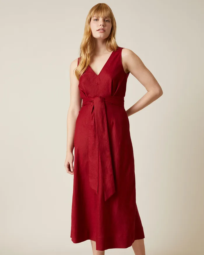 Jigsaw Dresses and Jumpsuits Women Linen V Neck Midi Dress Purple