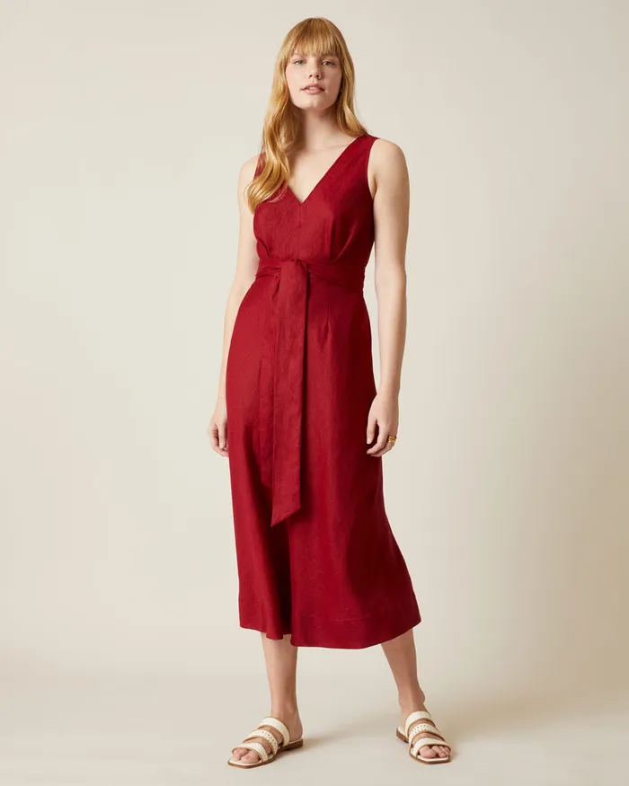 Jigsaw Dresses and Jumpsuits Women Linen V Neck Midi Dress Purple