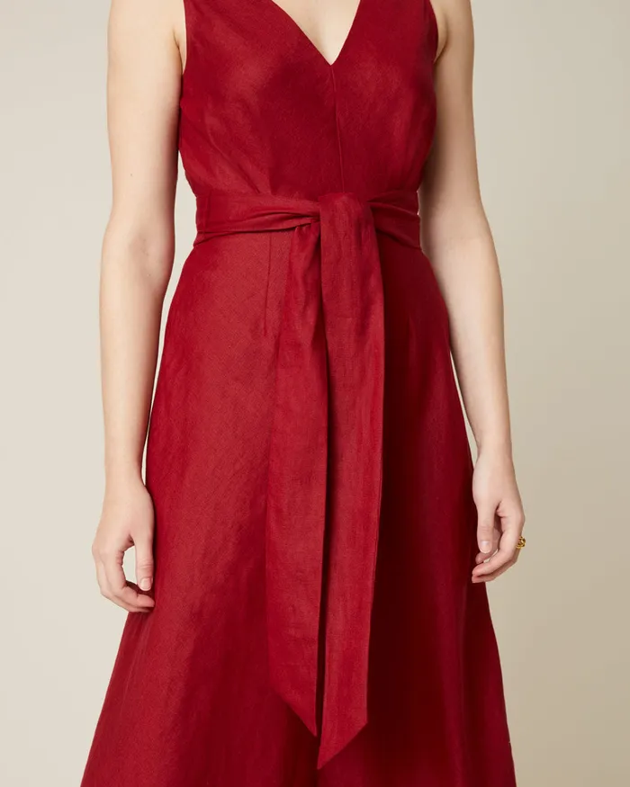 Jigsaw Dresses and Jumpsuits Women Linen V Neck Midi Dress Purple